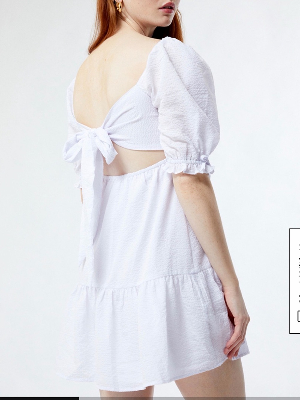 Charlie Holiday White Smocked Puff Sleeve Open Back Mini Dress, NWOT, Size 8 - Picture 1 of 12